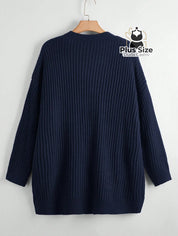 Cardigan de Tricô com Bolsos Várias Cores Plus Size Azul Marinho / G Cardigan de Tricô com Bolsos Várias Cores Plus Size
