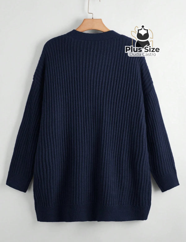  G Cardigan de Tricô com Bolsos Várias Cores Plus Size