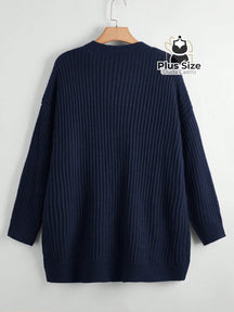 Cardigan de Tricô com Bolsos Várias Cores Plus Size Azul Marinho / G Cardigan de Tricô com Bolsos Várias Cores Plus Size