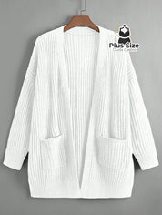 Cardigan de Tricô com Bolsos Várias Cores Plus Size Branco / G Cardigan de Tricô com Bolsos Várias Cores Plus Size