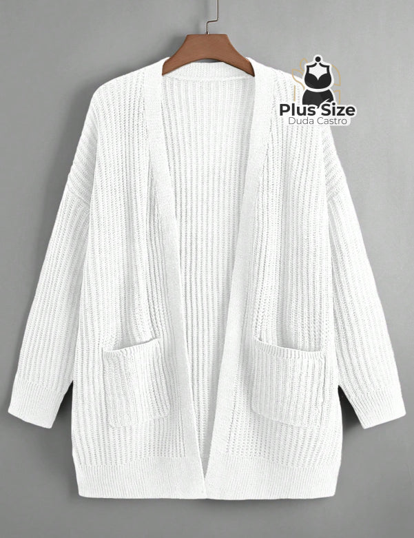  G Cardigan de Tricô com Bolsos Várias Cores Plus Size