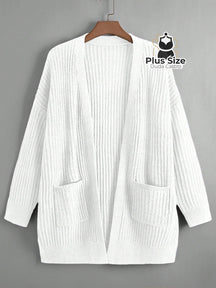 Cardigan de Tricô com Bolsos Várias Cores Plus Size Branco / G Cardigan de Tricô com Bolsos Várias Cores Plus Size