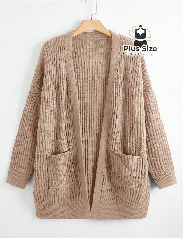  G Cardigan de Tricô com Bolsos Várias Cores Plus Size