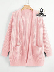 Cardigan de Tricô com Bolsos Várias Cores Plus Size Rosa / G Cardigan de Tricô com Bolsos Várias Cores Plus Size