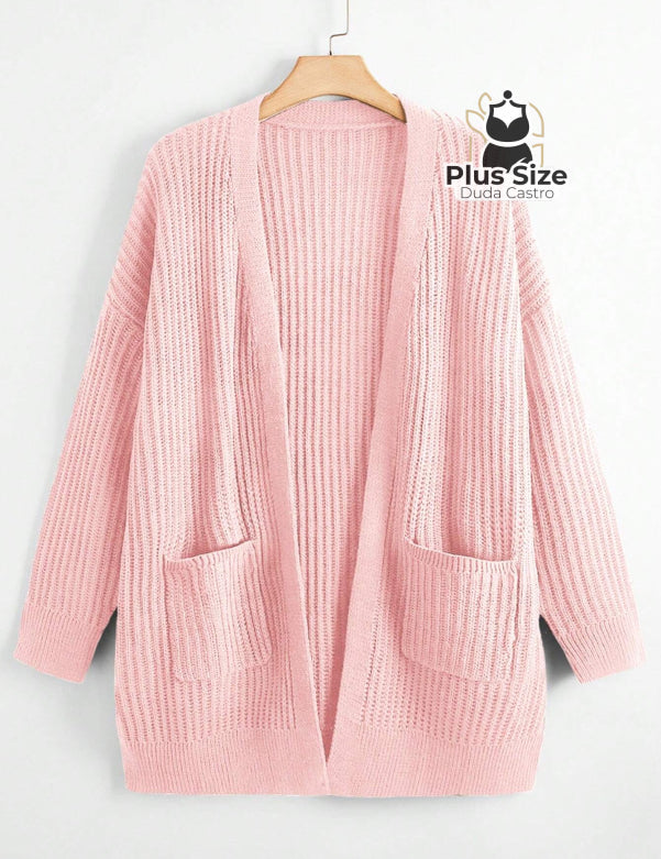  G Cardigan de Tricô com Bolsos Várias Cores Plus Size