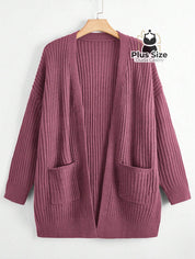 Cardigan de Tricô com Bolsos Várias Cores Plus Size Roxo / G Cardigan de Tricô com Bolsos Várias Cores Plus Size
