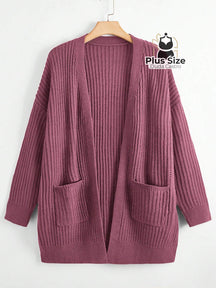 Cardigan de Tricô com Bolsos Várias Cores Plus Size Roxo / G Cardigan de Tricô com Bolsos Várias Cores Plus Size