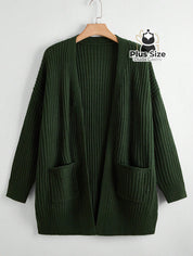 Cardigan de Tricô com Bolsos Várias Cores Plus Size Verde Escuro / G Cardigan de Tricô com Bolsos Várias Cores Plus Size