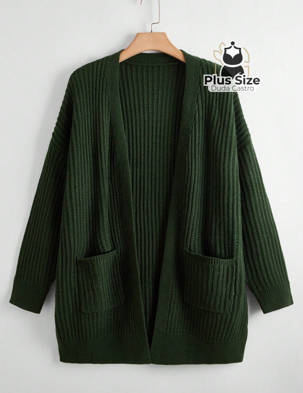  G Cardigan de Tricô com Bolsos Várias Cores Plus Size