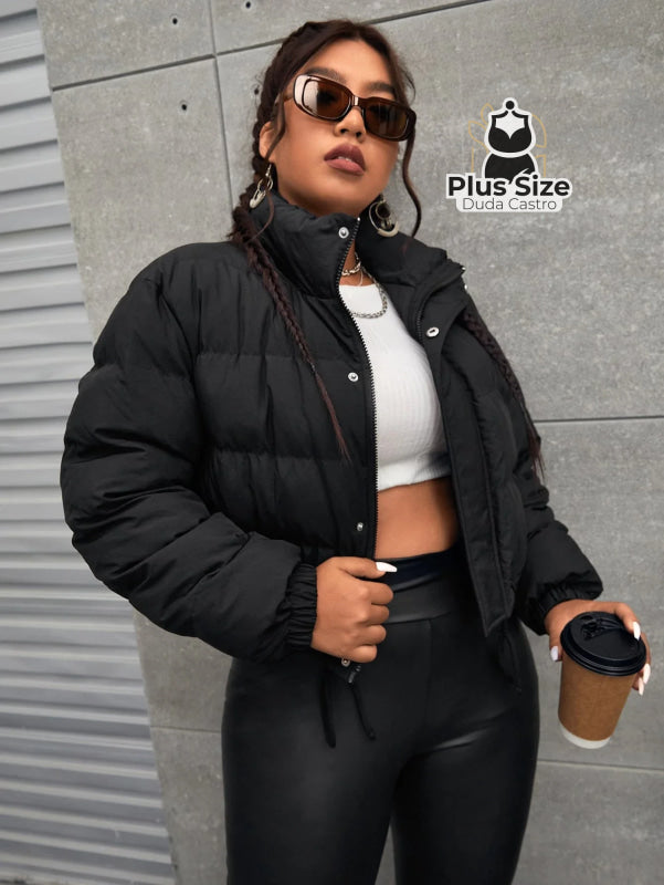 Casaco em Poliamida Acolchoado com Zíper Frontal Plus Size Várias Cores Preto / G Casaco em Poliamida Acolchoado com