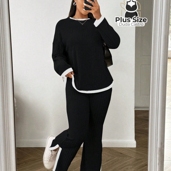  Preto Conjunto Calça e Blusa de Manga