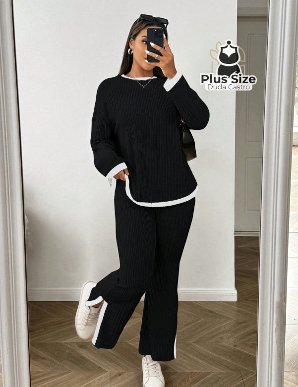  Preto Conjunto Calça e Blusa de Manga