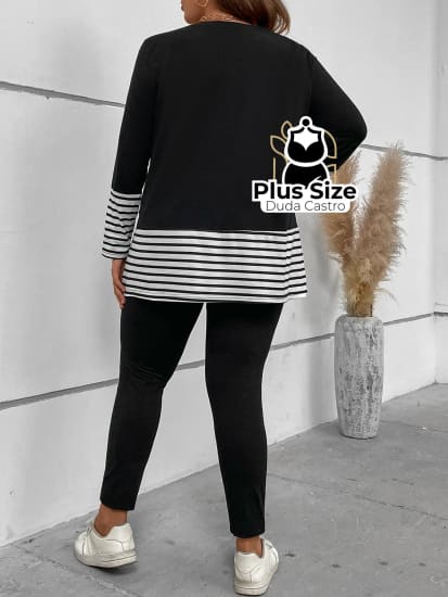 Conjunto Calça E Blusa Manga Longa Com Detalhe De Listras