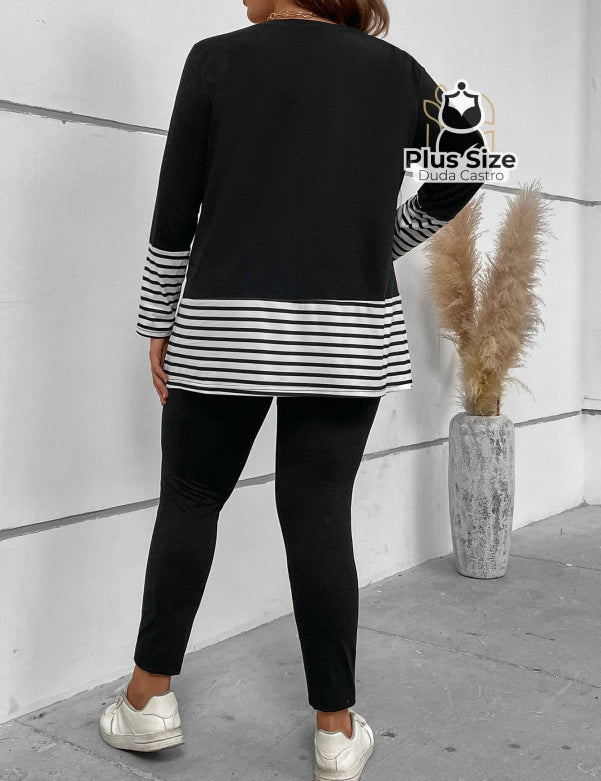 Conjunto Calça E Blusa Manga Longa Com Detalhe De Listras