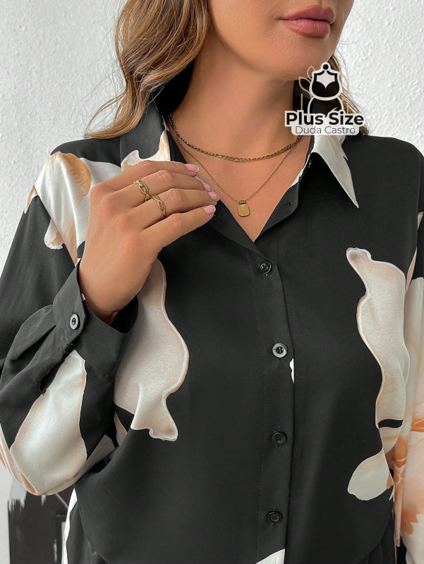 Conjunto Camisa Com Botõtes Manga Longa E Calça Plus Size