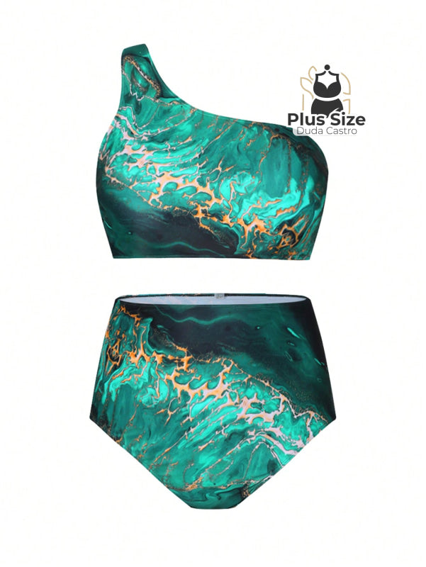 Conjunto De 3 Peças Biquíni E Pareô Estampa Marmorizada