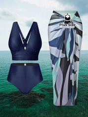 Conjunto De Biquini E Saída Praia Várias Cores Plus Size G / Azul