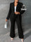Conjunto De Blazer Acinturado E Calças Perna Flare Plus Size Várias Cores G / Preto Conjunto