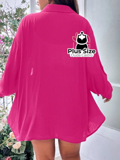 Conjunto De Blusa Botão E Short Várias Cores Plus Size