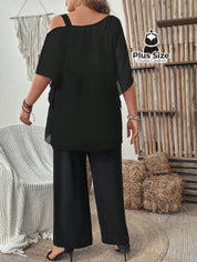 Conjunto de Blusa com Gola Assimétrica e Calça Várias Cores Plus Size Conjunto de Blusa com Gola Assimétrica e Calça