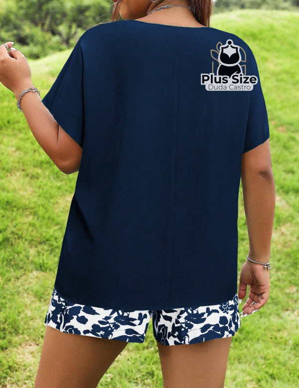 Conjunto De Blusa E Shorts Plus Size Várias Cores