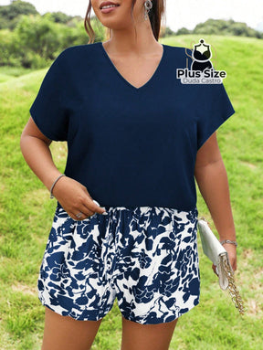 Conjunto De Blusa E Shorts Plus Size Várias Cores