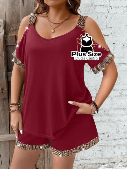 Conjunto De Blusa Off Shoulder Plus Size