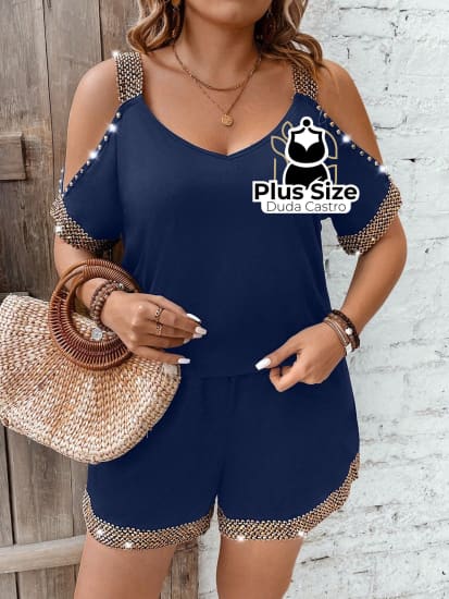 Conjunto De Blusa Off Shoulder Plus Size