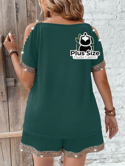 Conjunto De Blusa Off Shoulder Plus Size