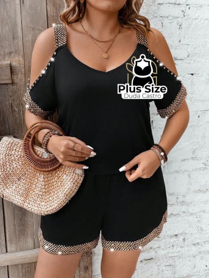 Conjunto De Blusa Off Shoulder Plus Size