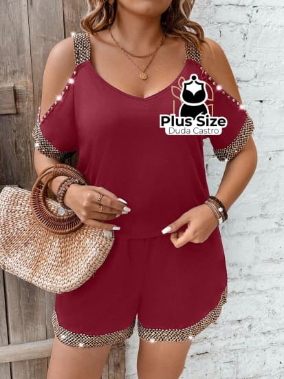 Conjunto De Blusa Off Shoulder Plus Size