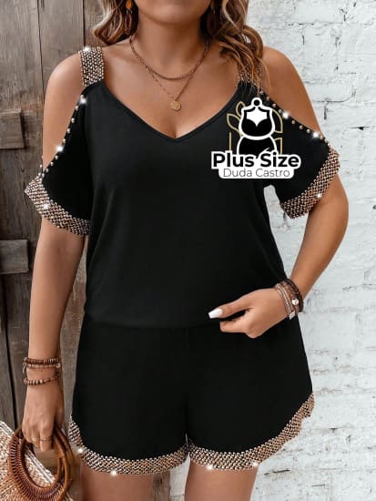 Conjunto De Blusa Off Shoulder G / Preto Plus Size