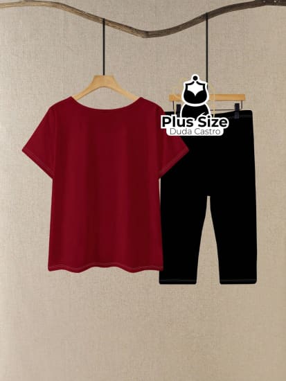 Conjunto De Camisa E Legging 3/4 Plus Size