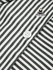 Conjunto de Camisa Listras com Detalhes em Botões e Bainha Assimétrica Calça de Perna Larga Plus Size Várias Cores