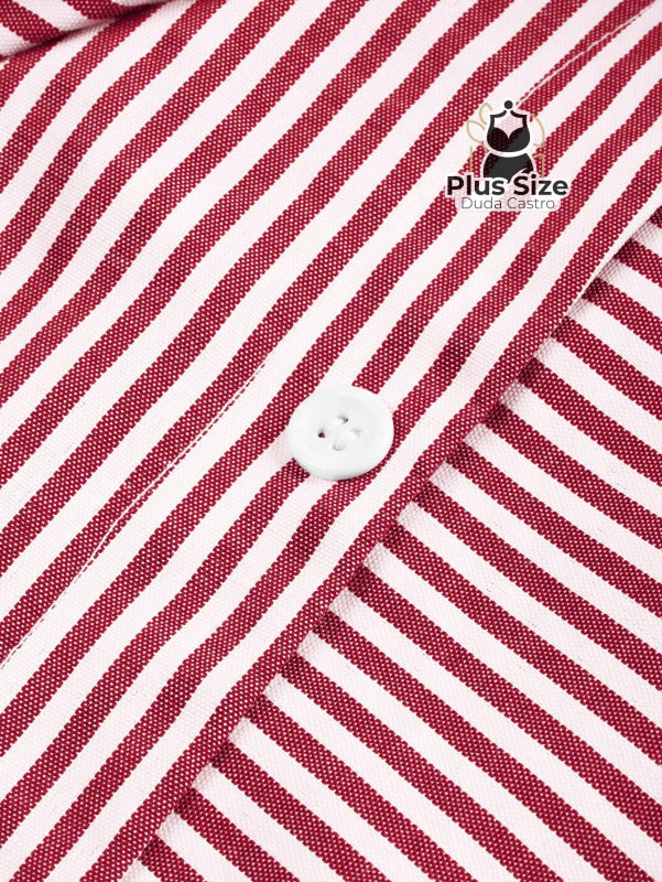 Conjunto de Camisa Listras com Detalhes em Botões e Bainha Assimétrica Calça de Perna Larga Plus Size Várias Cores