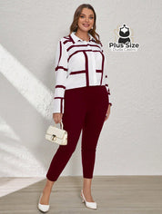 Conjunto de Legging e Blusa de Botões com Estampa Geométrica Plus Size Conjunto de Legging e Blusa de Botões com