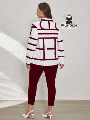 Conjunto de Legging e Blusa de Botões com Estampa Geométrica Plus Size Conjunto de Legging e Blusa de Botões com