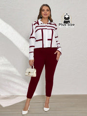 Conjunto de Legging e Blusa de Botões com Estampa Geométrica Plus Size Conjunto de Legging e Blusa de Botões com