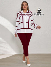 Conjunto de Legging e Blusa de Botões com Estampa Geométrica Plus Size Conjunto de Legging e Blusa de Botões com