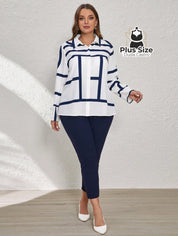 Conjunto de Legging e Blusa de Botões com Estampa Geométrica Plus Size Conjunto de Legging e Blusa de Botões com