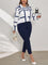 Conjunto de Legging e Blusa de Botões com Estampa Geométrica Plus Size G / Azul e Branco 136 Conjunto de Legging e