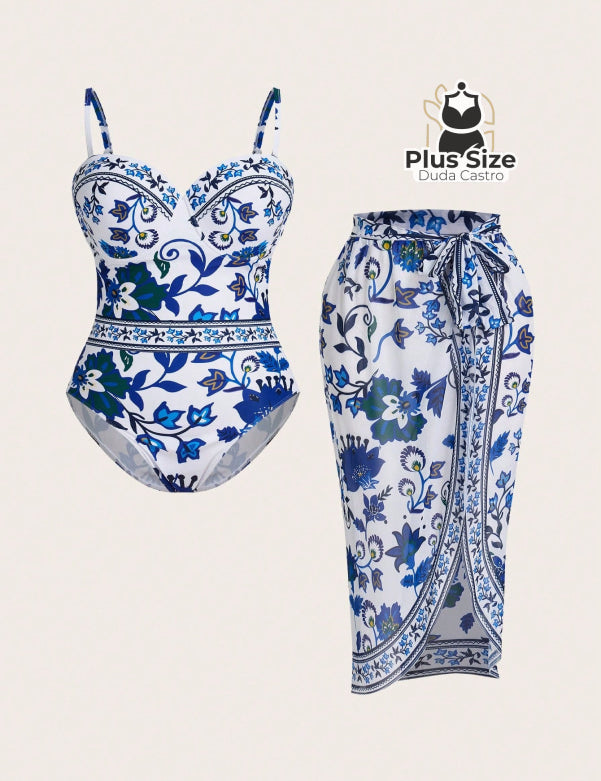 Conjunto De Maiô E Pareô Plus Size