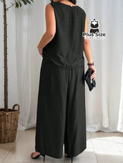 Conjunto De Regata E Calça Pernas Largas Em Viscose Poliamida Plus Size