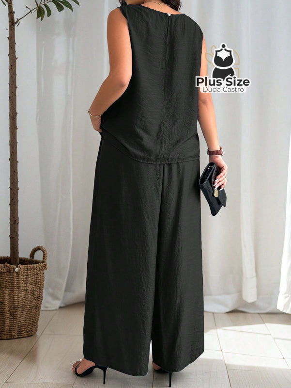 Conjunto De Regata E Calça Pernas Largas Em Viscose Poliamida Plus Size