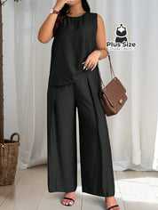 Conjunto De Regata E Calça Pernas Largas Em Viscose Poliamida Plus Size