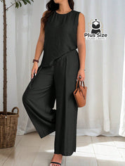 Conjunto De Regata E Calça Pernas Largas Em Viscose Poliamida Plus Size