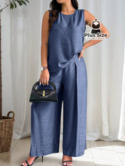 Conjunto De Regata E Calça Viscose Poliamida Plus Size G / Azul