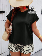 Conjunto de Short Estampado e Blusa Lisa Várias Cores Plus Size Conjunto de Short Estampado e Blusa Lisa Várias Cores