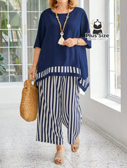 Conjunto Elegante Plus Size De Calça E Blusa G / Azul Marinho