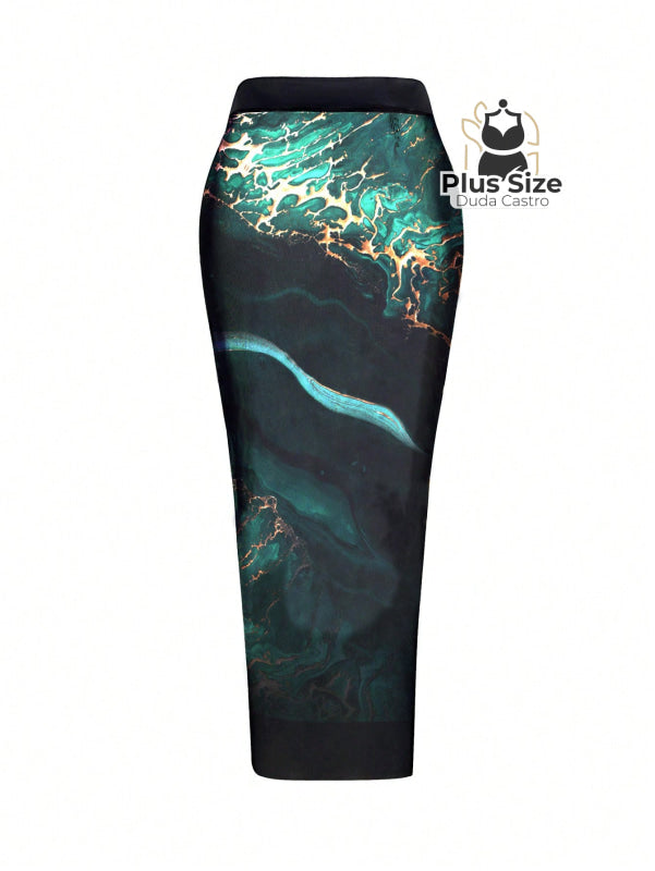 Conjunto Maiô E Pareô Com Estampa Marmorizada Plus Size